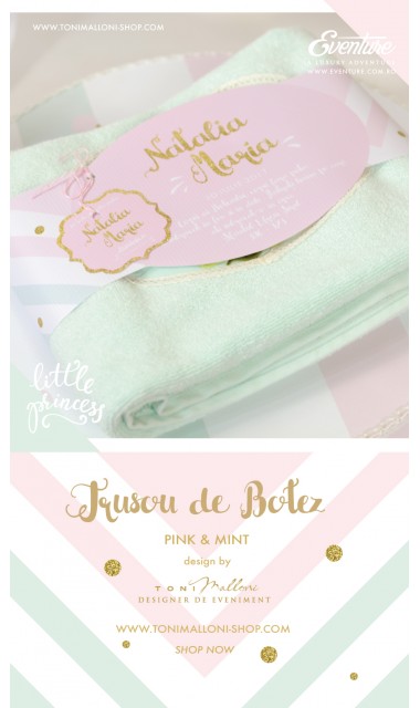 Trusou de botez pentru fete sau baieti modern, Pink & Mint 2